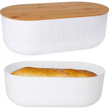 chlebník Bílý CHLEBNÍK nádoba na chléb pečivo rohlíky bambusové prkénko 35x19x12 cm