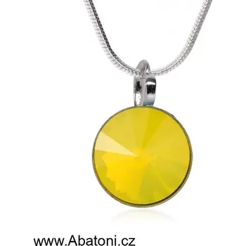 Náhrdelník Swarovski Elements Rivoli vlepený krystal 14mm - Stříbrný náhrdelník (přívěsek + řetízek) žlutý kulatý 54001.3 Yellow Opal (žlutá mléčná, světlá žlutá)