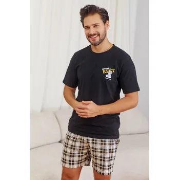 Pánské oblečení Černé pánské pyžamo s károvanými kraťasy Doctor Nap Velikost: 2XL