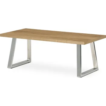 Jídelní stůl Stůl konferenční 120x60cm, MDF deska, dýha odstín dub, kovové nohy, broušený nerez.