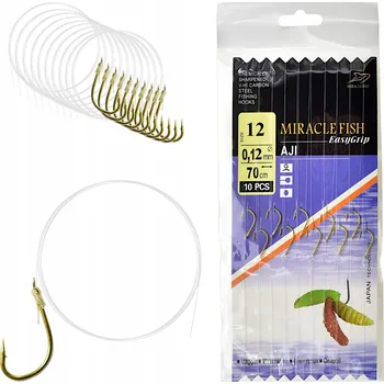 Rybářský háček Háčky pro lov ze dna, plavaný rybolov, s návazcem, s protihrotem. Miracle Fish Tied AJI rýč/protihrot vel. 12, 10 ks