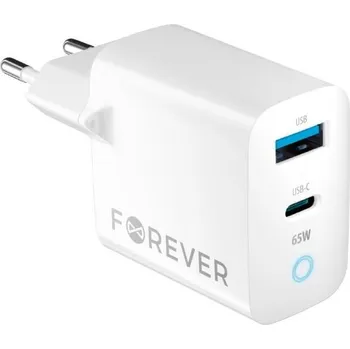 Mobilní telefon Rychlonabíječka do sítě Forever GaN TC-06-65AC PD QC 1x USB-C 1x USB 65W bílá