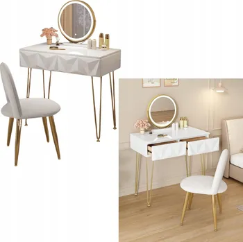 Toaletní stolek Toaletní Stolek Eugad bílý, zlatý, bílý lesk 80 x 123 x 40 cm