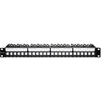 Racková skříň Qoltec Robustní ocelový Patch panel pro RACK skříně 19'' 24 portů 1U UTP Černý