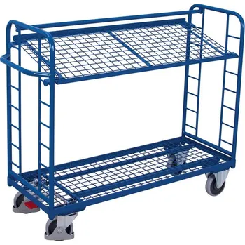 Plošinový vozík Etážový vozík VARIOfit se šikmými policemi, 2 drátěné police, 1650 x 650 mm, nosnost 400 kg