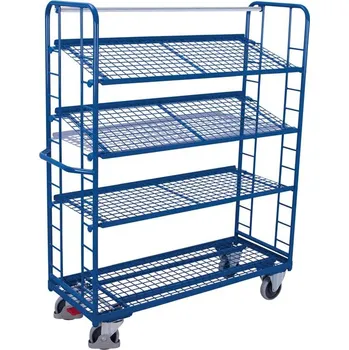Plošinový vozík Etážový vozík VARIOfit se šikmými policemi, 4 drátěné police, 1355 x 550 mm, nosnost 250 kg
