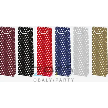 Dárková taška Taška papírová dárková na láhev 12x40x9 cm (lak) - puntíky (mix)