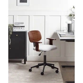 Kancelářská židle tmavé dřevo světle šedý polyesterový sedák nastavitelná otočná kovová noha moderní tradiční kancelářský nábytek Beliani