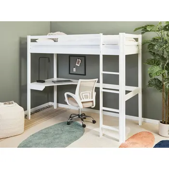 Ložnice Vyvýšená dětská postel z bílého borovicového dřeva 90 x 200 cm jednolůžko s žebříkem lamelový rám psací stůl dětský pokoj Beliani