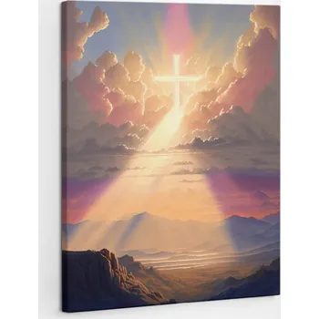 Obraz Obraz Canvas do Ložnice Dekor Vertikální Kříž Světlo spásy 60x80 cm