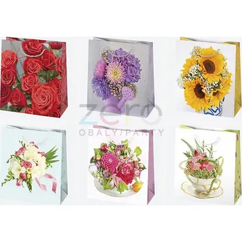 Dárková taška Taška papírová dárková 15,5x15,5x8 cm (lak) - kytice (mix)