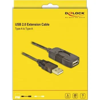 Elektrická zásuvka Delock USB kabel USB 2.0 USB-A zástrčka, USB-A zásuvka 15.00 m černá 82689