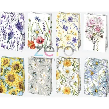 Dárková taška Taška papírová dárková 16x24x7 cm (lak) - akvarelové květy s glitry (mix)