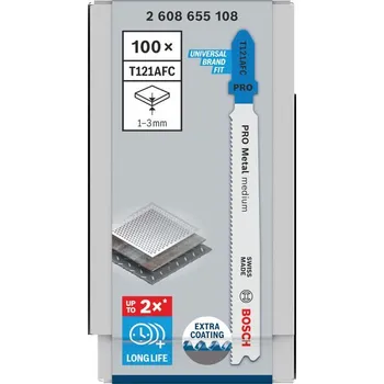 Pilový plátek BOSCH Pilový plátek PRO Metal medium T121AFC pro přímočaré pily, 92 mm, 100 ks (2608655108)