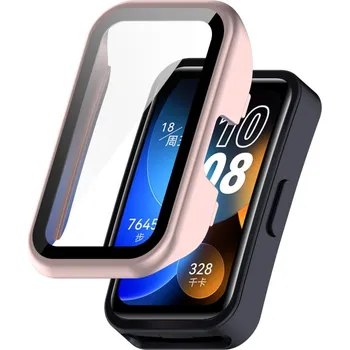 Příslušenství k chytrým hodinkám VSECHNONAMOBIL 78890 PC FULL COVER Plastový kryt se sklem pro Huawei Band 8 / 9 růžový