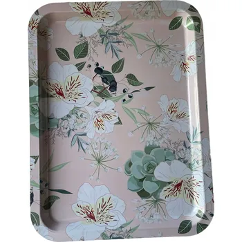 DEKORATIVNÍ PODNOS KOVOVÝ S KVĚTINAMI PRO SERVÍROVÁNÍ