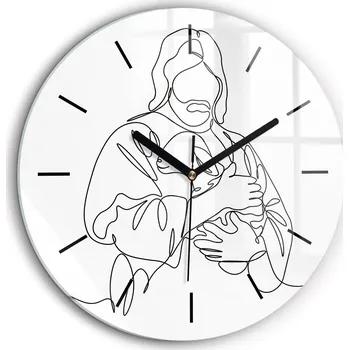 Hodiny Skleněné hodiny Sklo Tichý Bezhlučný Nástěnný Grafika Ježíš s ovečkou fi 60