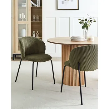 Jídelní židle Sada 2 jídelních židlí olivově zelené manšestrové čalounění zaoblené opěradlo moderní jídelna retro styl Beliani