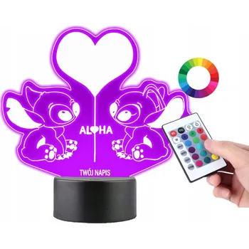 Dekorativní svítidlo LAMPKA na SKLE Stich a Angel Sladké 3D LED RGB + DÁLKOVÝ OVLADAČ 16 BAREV