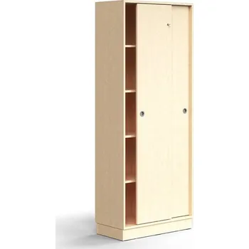 Policová skříň Skříň s posuvnými dveřmi QBUS, 4 police, sokl, úchytky, 2020x800x400 mm, bříza