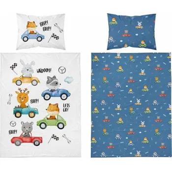 Povlečení Povlečení do postýlky bavlněné 100x135 cm - zvířátka v autíčku