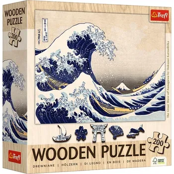 Dřevěné puzzle Art: Hokusai - Velká vlna Kanagawa 200 dílků