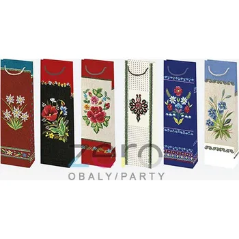 Dárková taška Taška papírová dárková na láhev 12x40x9 cm (lak) - folklór (mix 3)