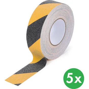Výstražná páska Protiskluzová páska, hrubé zrno, 50 mm x 18,3 m, balení 5 ks, černo-žlutá