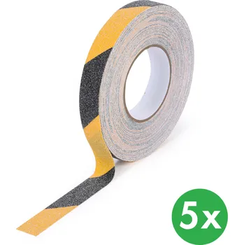 Výstražná páska Protiskluzová páska, hrubé zrno, 25 mm x 18,3 m, balení 5 ks, černo-žlutá