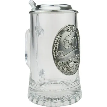Sklenice Půllitr s cínovým víkem a číslicí "60" (Skleněný půllitr s cínovým víkem)