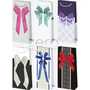 Dárková taška Taška papírová dárková 10x22x6 cm (lak) - mašle (mix 2)