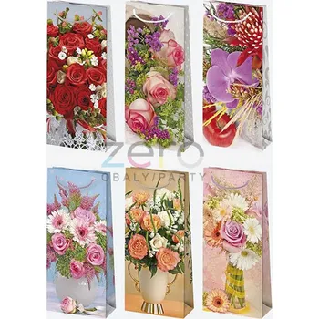 Dárková taška Taška papírová dárková 10x22x6 cm (lak) - květy (mix)