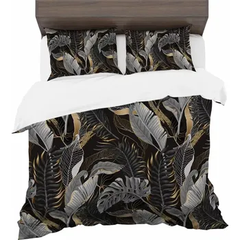 Povlečení Povlečení ze syntetické bavlny s tropickými listy – černé 2 části: 1 ks 140x200 + 1 ks 70x80