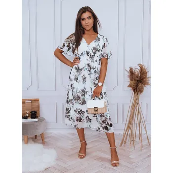 Dámské šaty Bílé midi šaty s květinovým vzorem Emma EY1775 Velikost: XS