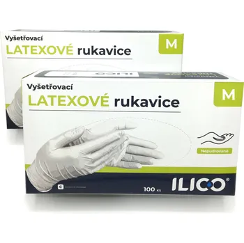 Vyšetřovací rukavice ILICO Latexové rukavice, nepudrované, 100 ks, bílé Velikost: S