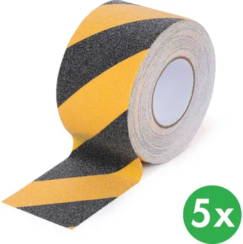 Výstražná páska Protiskluzová páska, jemné zrno, 100 mm x 18,3 m, balení 5 ks, černo-žlutá