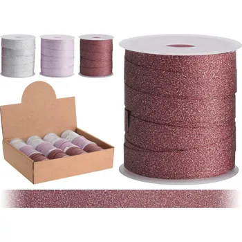 Vánoce Stuha vázací 10mx1cm GLITTER mix BORDO/RŮŽ/STŘ