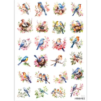 samolepka MINIMEE Papírové samolepky v aršíku A5 Ptáčci B06