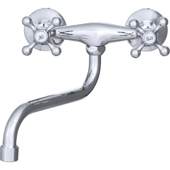 Vodovodní baterie Gamma Retro, nástěnná umyvadlová baterie, chromová, GMA-BROS-S-CH