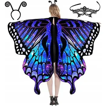 Karnevalový kostým Sada motýlka: plášť, čelenka, maska na obličej, křídla motýla, víla