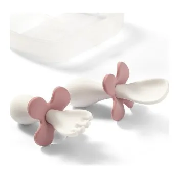 dětská jídelní sada BABYONO Lžička a vidlička s pouzdrem růžová 12m+