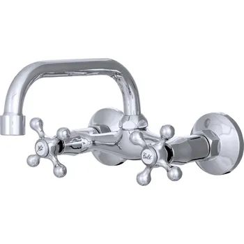 Vodovodní baterie Gamma Retro C, nástěnná dřezová baterie s výtokem ve tvaru C, chromová, GMA-BROS-C-CH