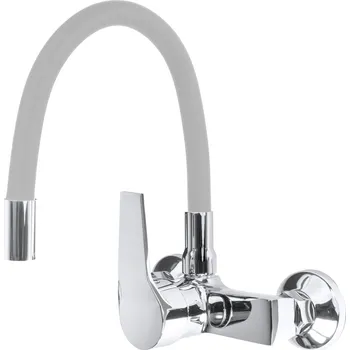 Vodovodní baterie Gamma Flex, nástěnná dřezová baterie s elastickým ramenem, šedá-chromová, GMA-BFXS-G