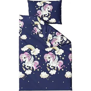 Povlečení TEXTILOMANIE Bavlněné povlečení UNICORN modré 2 ks 70 × 90 cm / 200 × 220 cm