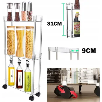 Koupelnový nábytek 9 CM KOUPELNOVÁ POLICE SKŘÍŇKA MOBILNÍ REGÁL NA KOLEČKÁCH 3/4 POLICE