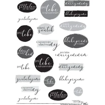 samolepka HuráPapír Samolepky A5 - K narozeninám všechno nej -černobílé