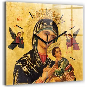 Hodiny Moderní skleněné nástěnné hodiny s potiskem Ježíše a Matky Boží Marie