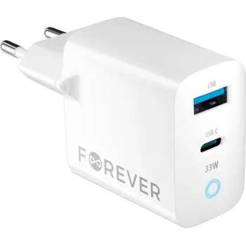 Mobilní telefon Rychlonabíječka do sítě Forever GaN TC-06-33AC PD QC 1x USB-C 1x USB 33W bílá