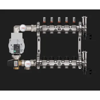 rozdělovač topení WIGELL Nerezový rozdělovač s čerpadlem 17 okruhů, pro podlahového topení s hlavicemi a průtokoměry
