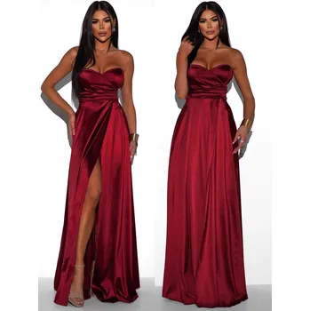 Dámské šaty SYCHAEUS saténové šaty vínové ONESIZE